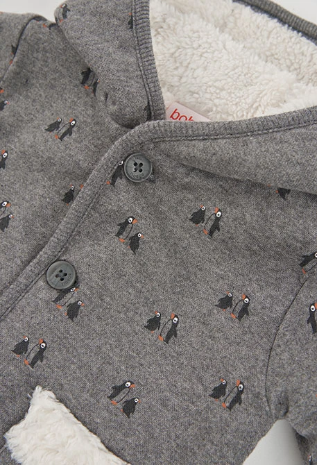 Grauer Strick-Schlafanzug für Baby mit Pinguin-Aufdruck