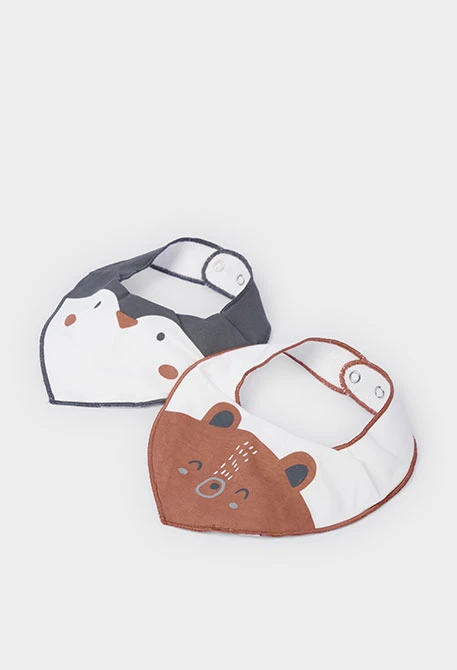 Pack 2 bavoirs bébé blanc imprimé animaux