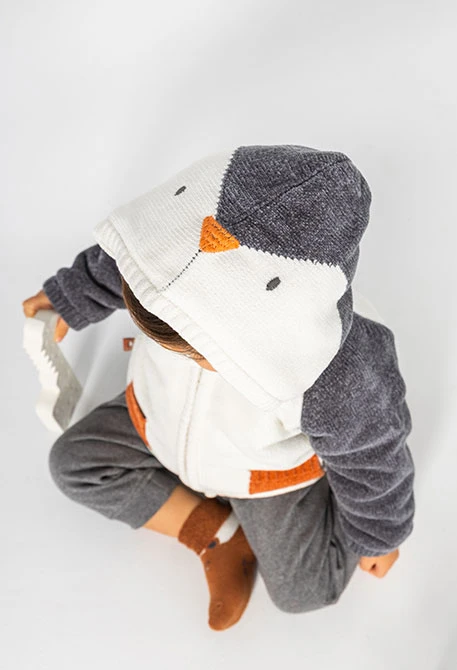Jaqueta de punt nadó blanca amb caputxa combinada