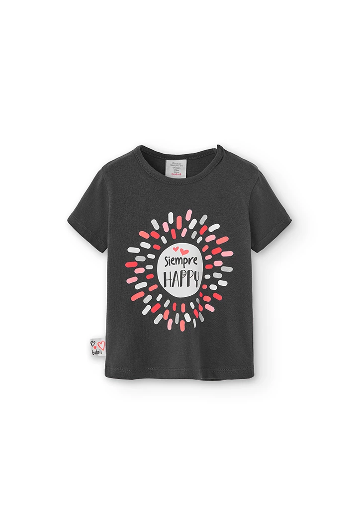 Camiseta punto "happy" de bebé niña