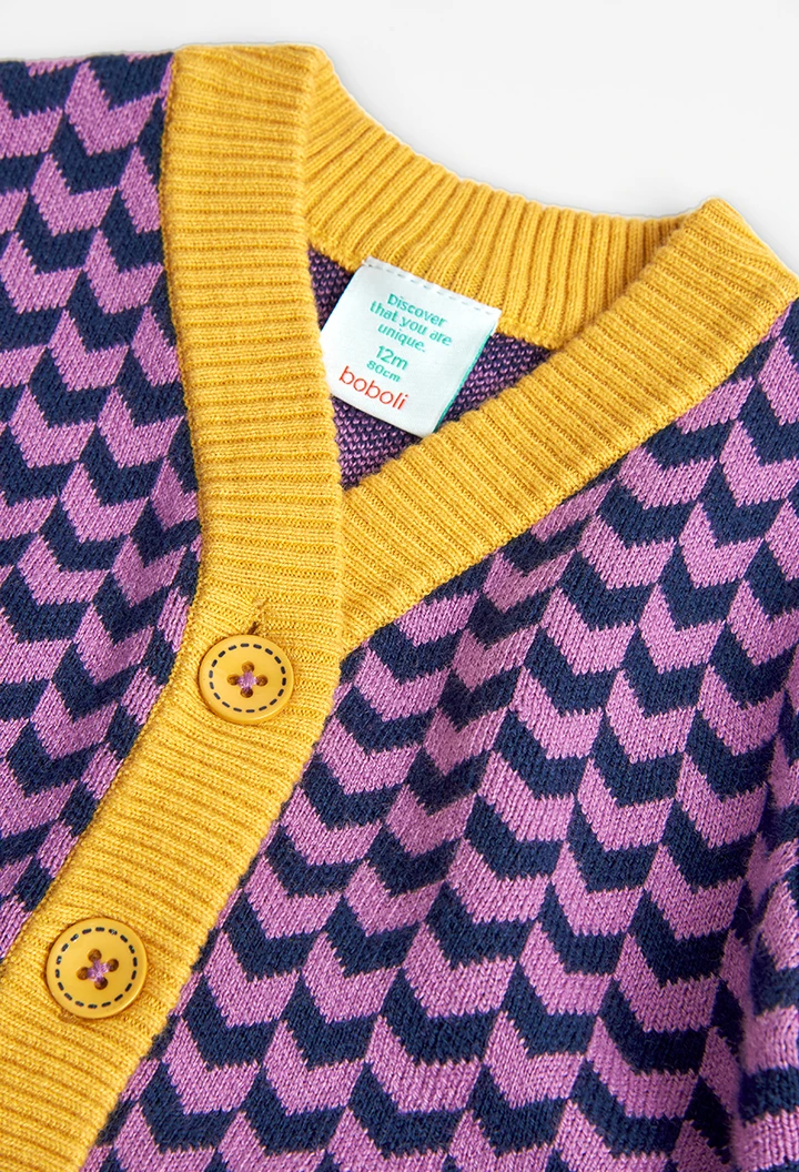 Chaqueta tricotosa de bebé niña lila y marino