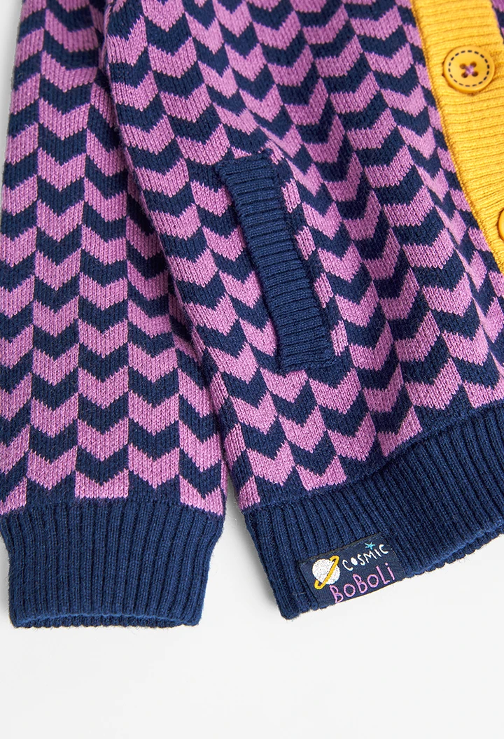Chaqueta tricotosa de bebé niña lila y marino