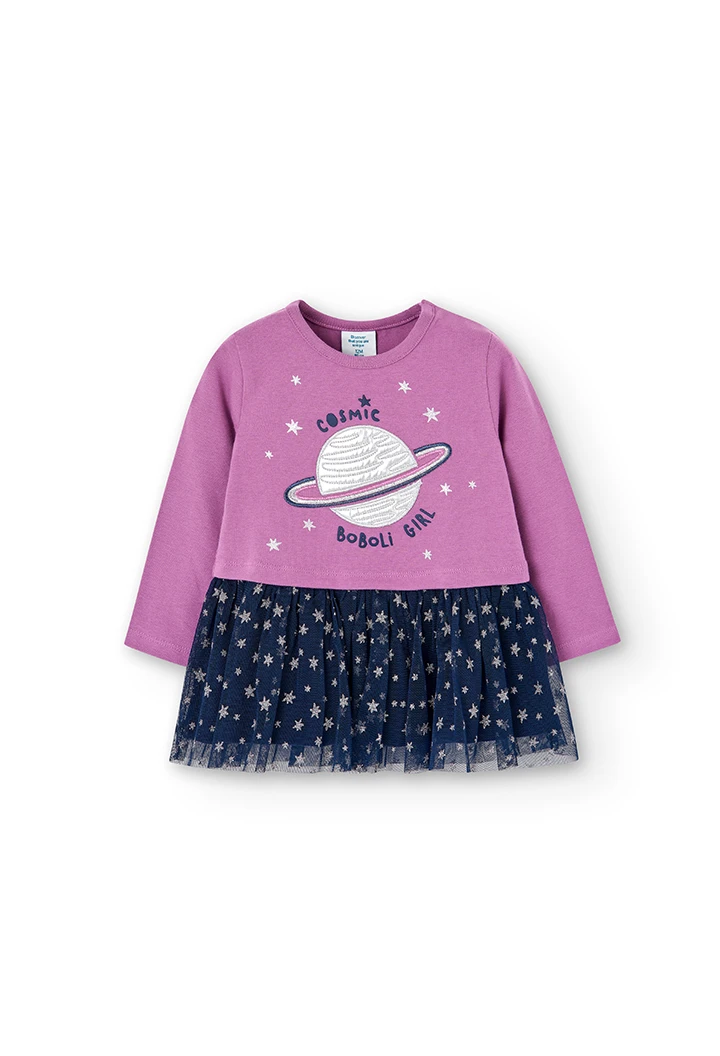 Vestido punto combinado de bebé "estrellas"-BCI