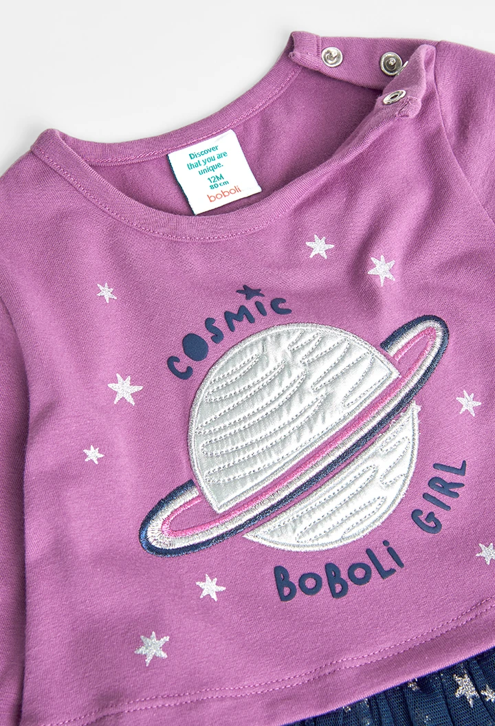 Vestido punto combinado de bebé "estrellas"-BCI