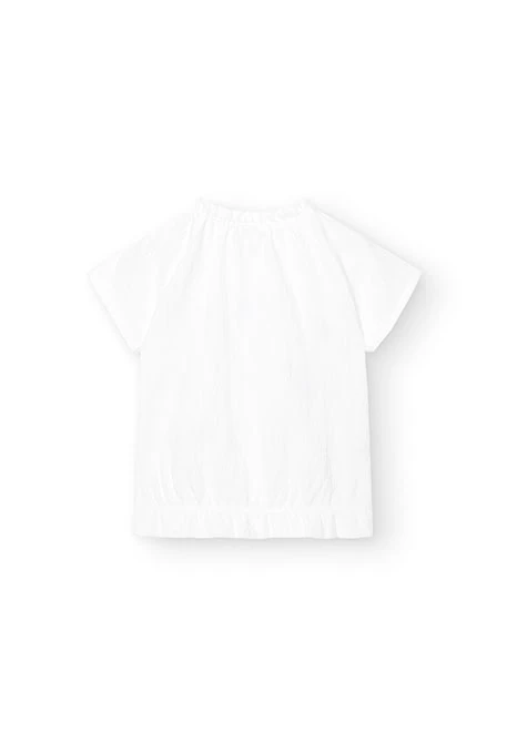 T-shirt tricoté caoutchouté pour bébé fille de couleur blanche