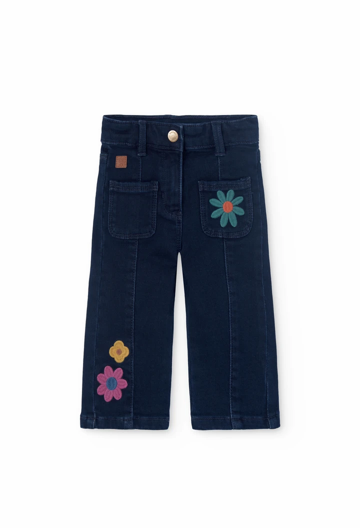 Dark blue denim trousers for baby girl