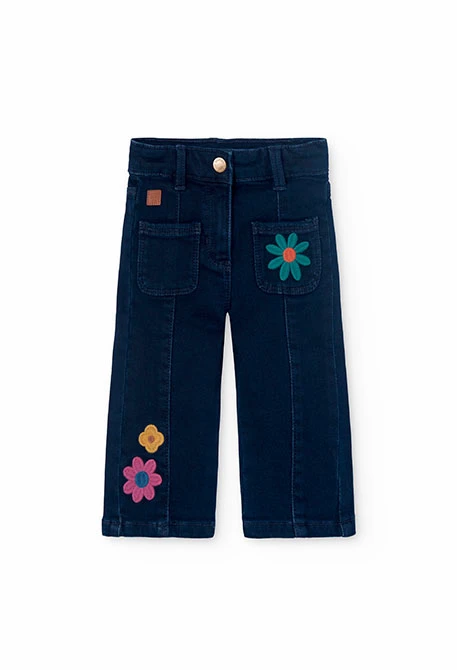 Dark blue denim trousers for baby girl