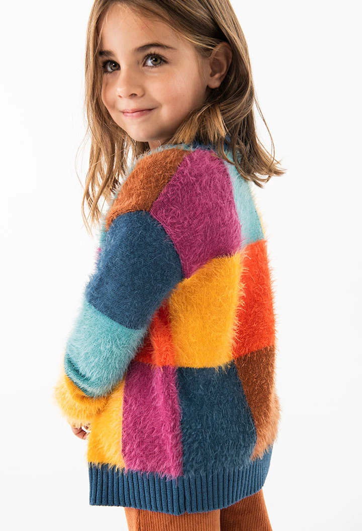 Gilet tricoloudou pour bébé fille avec motif à carreaux