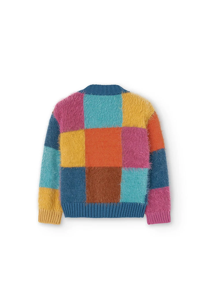 Gilet tricoloudou pour bébé fille avec motif à carreaux