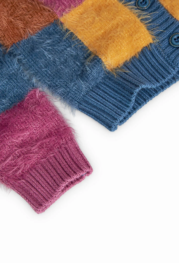 Gilet tricoloudou pour bébé fille avec motif à carreaux