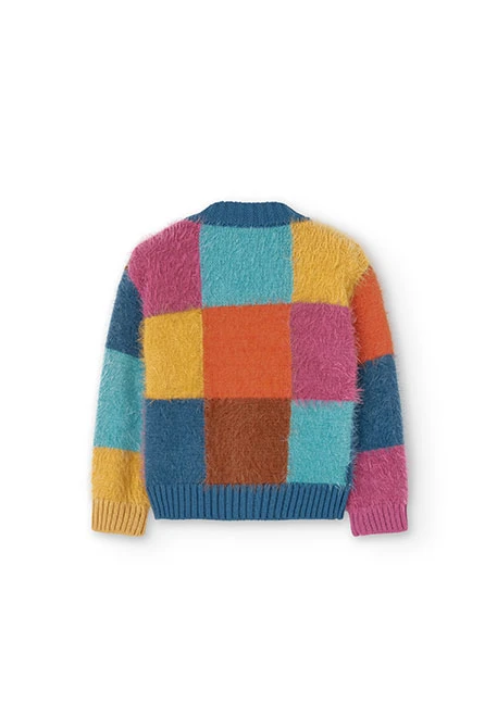 Gilet tricoloudou pour bébé fille avec motif à carreaux