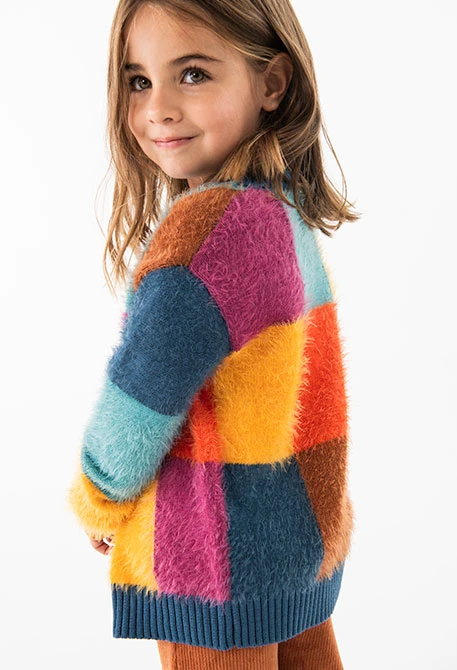 Gilet tricoloudou pour bébé fille avec motif à carreaux