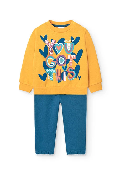 Ensemble sweat et pantalon en molleton pour bébé fille en jaune