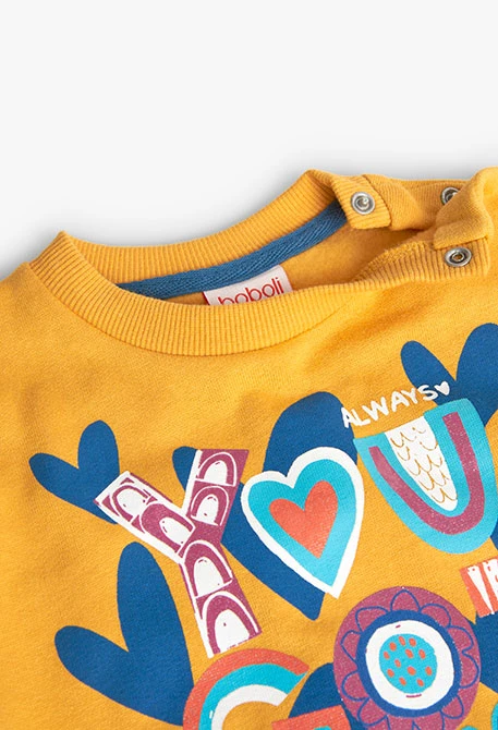 Conjunto de sweatshirt e calças de felpa para bebé menina em amarelo