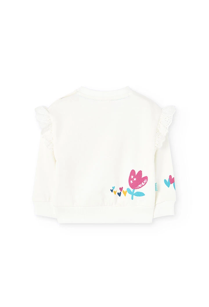 Fleece sweatshirt for baby girl with white floral print