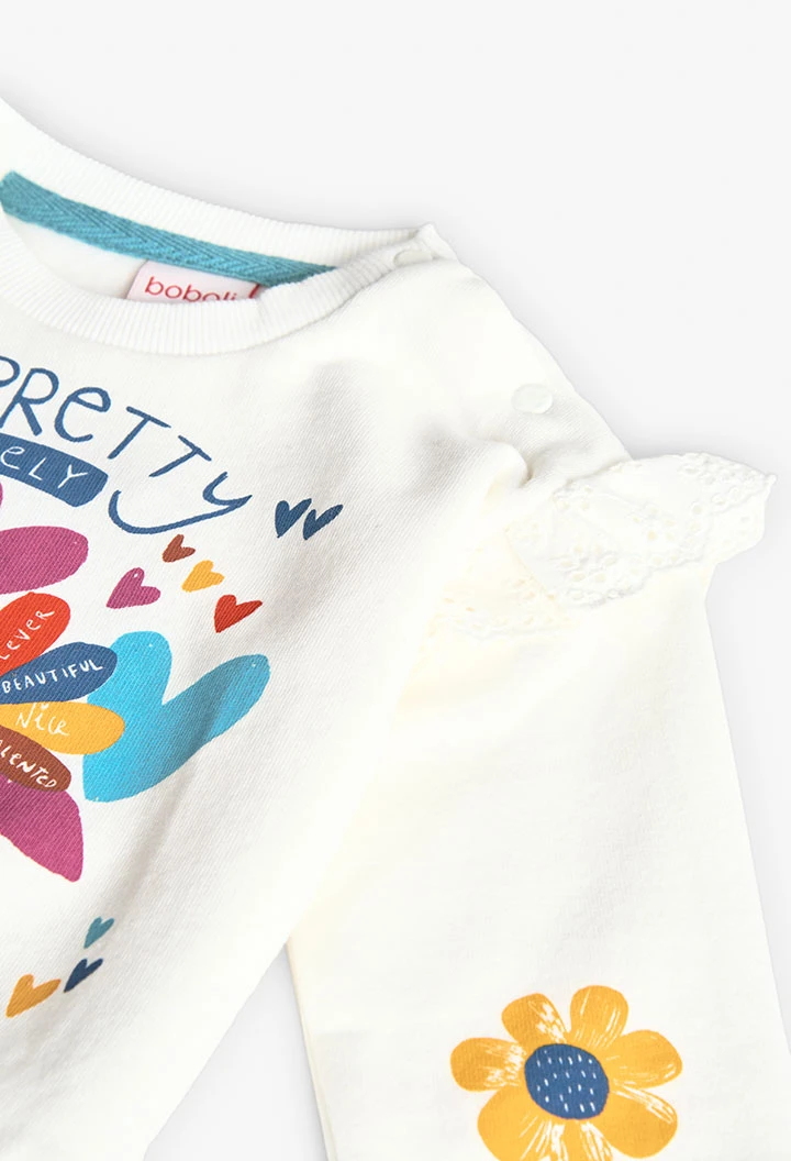 Sweatshirt de pelfa para bebé menina estampada com flores em branco