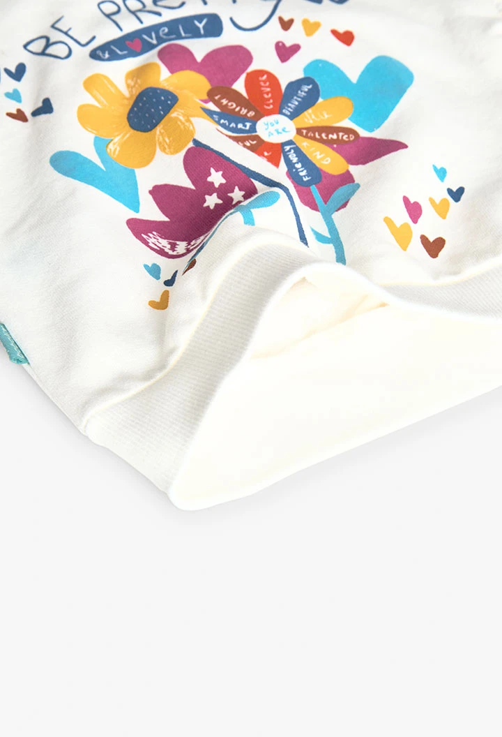 Fleece sweatshirt for baby girl with white floral print