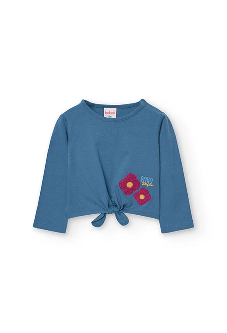 Knitted T-shirt for baby girl in blue