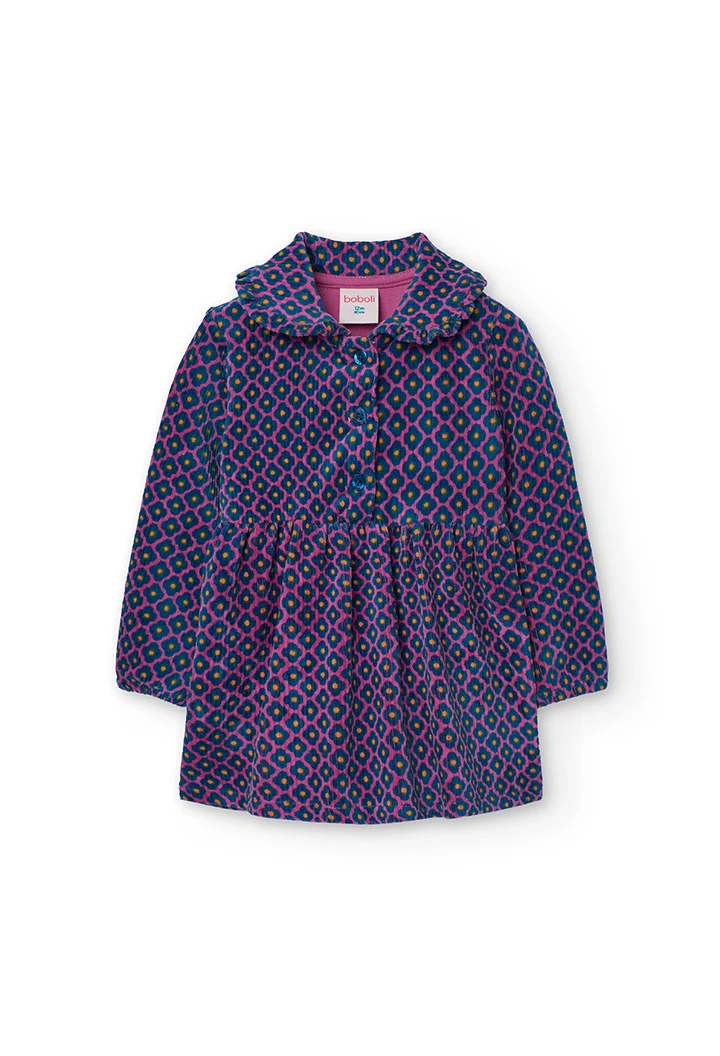 Corduroy dress for baby girl with floral print