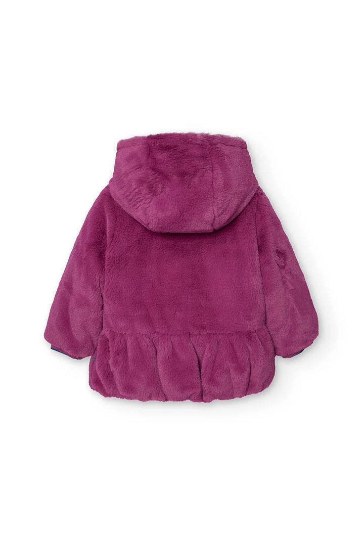 Reversible faux fur and technical parka for baby girl in lilac