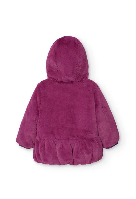 Reversible faux fur and technical parka for baby girl in lilac