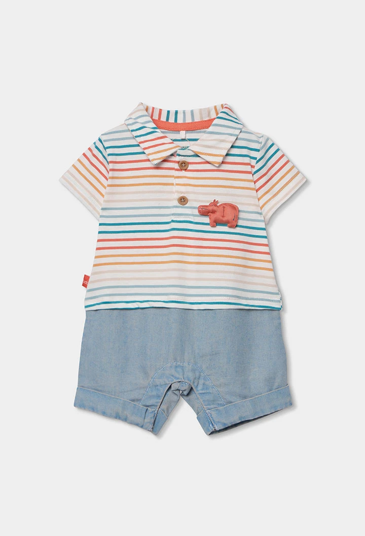 Barboteuse bébé rayée multicolore en coton