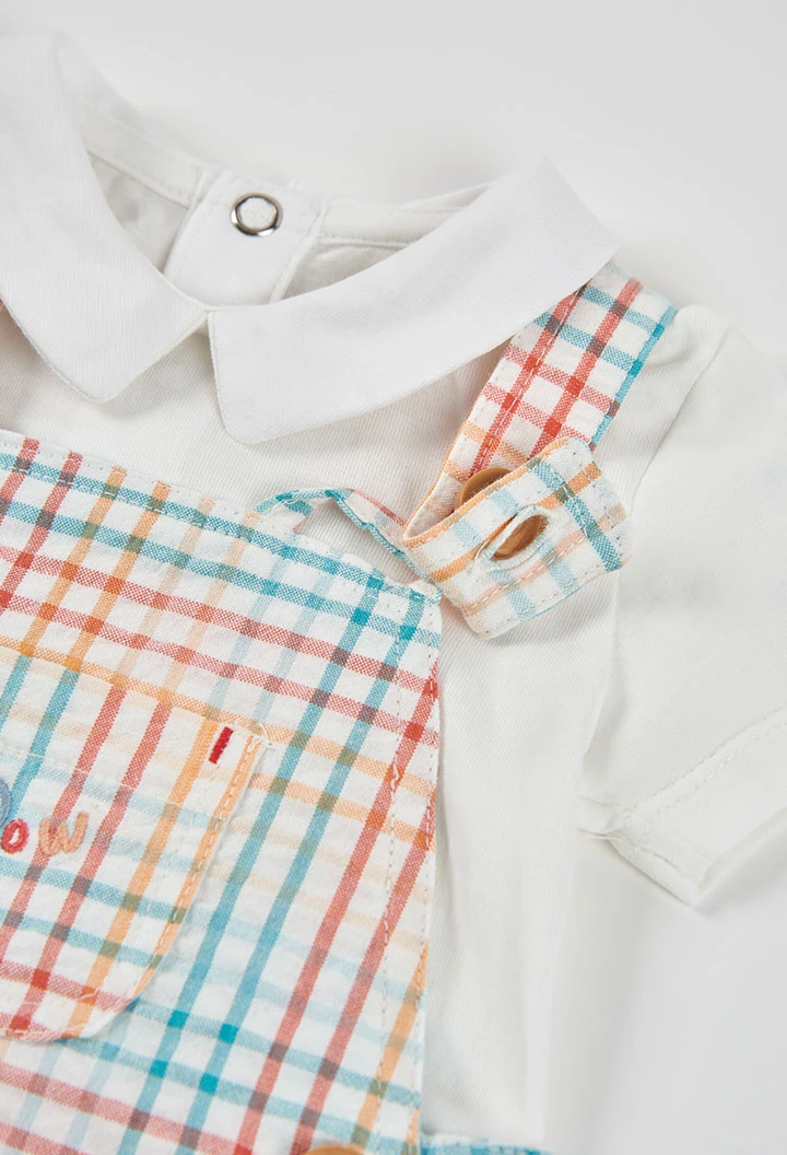 Conjunto bebê jardineira xadrez algodão