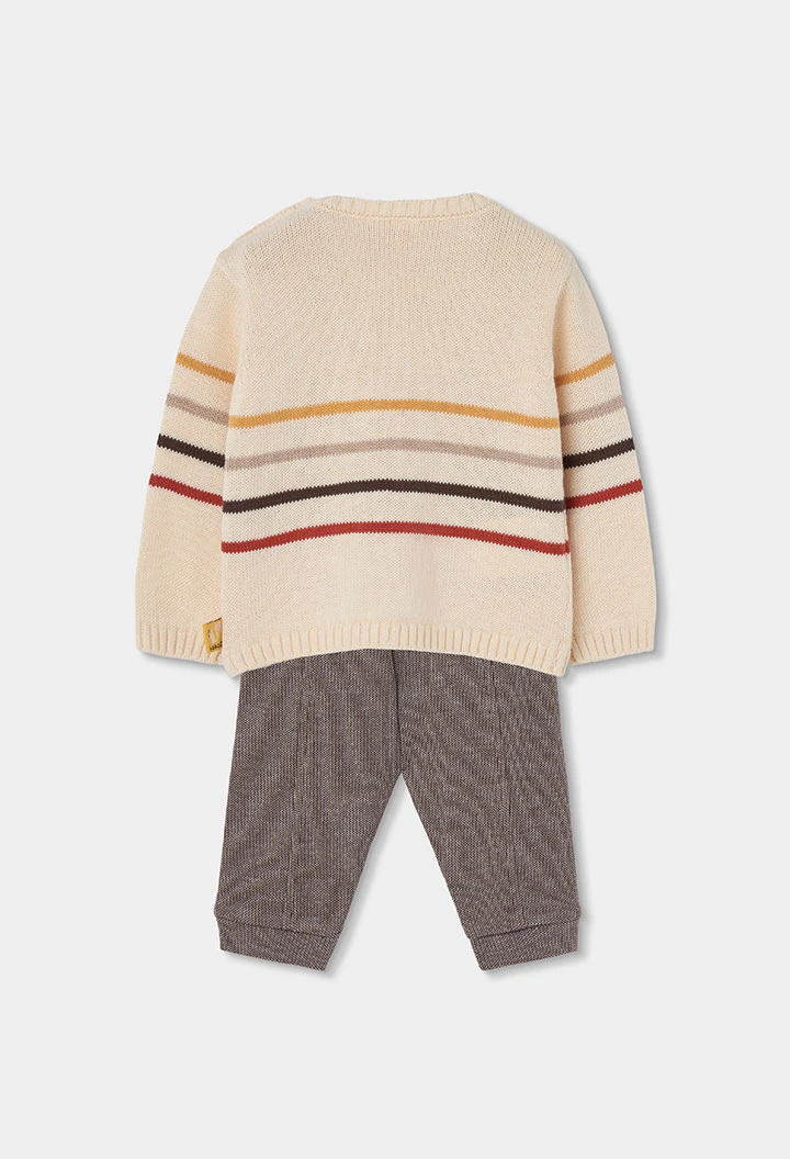Ensemble maille bébé garçon écru à rayures