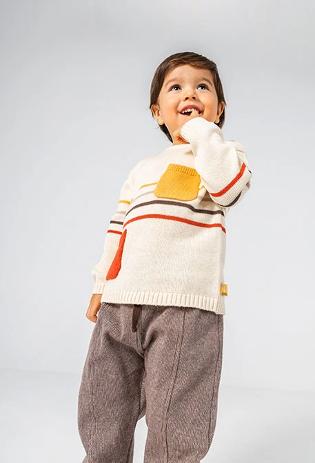 Ensemble maille bébé garçon écru à rayures
