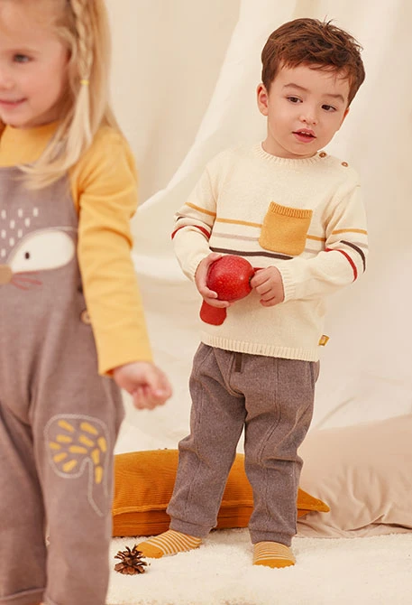 Ensemble maille bébé garçon écru à rayures