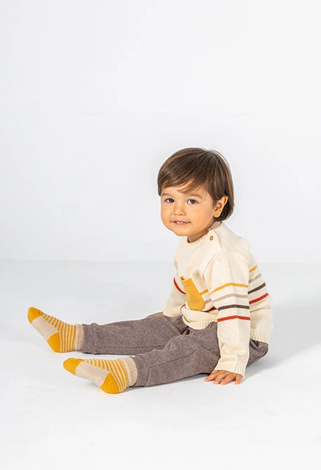Ensemble maille bébé garçon écru à rayures