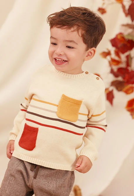 Completo in maglia neonato maschio écru a righe