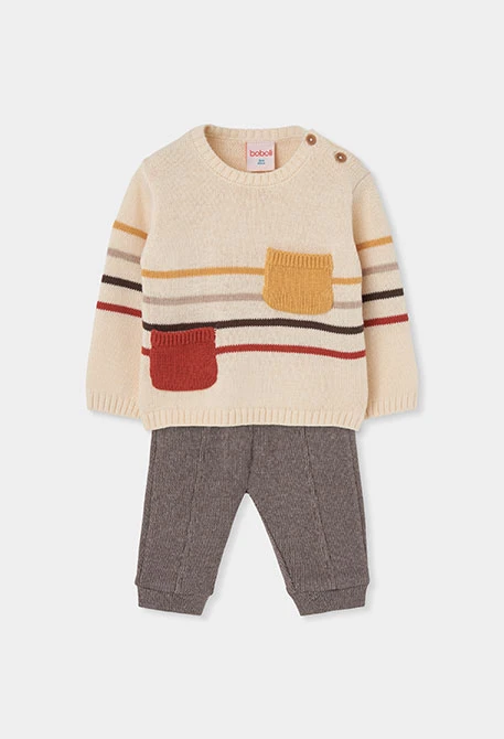 Ensemble maille bébé garçon écru à rayures