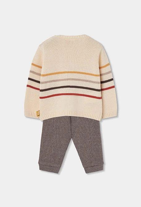 Ensemble maille bébé garçon écru à rayures