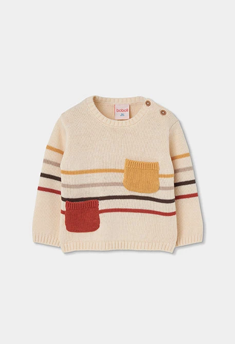 Ensemble maille bébé garçon écru à rayures