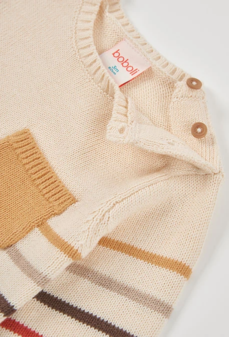 Ensemble maille bébé garçon écru à rayures