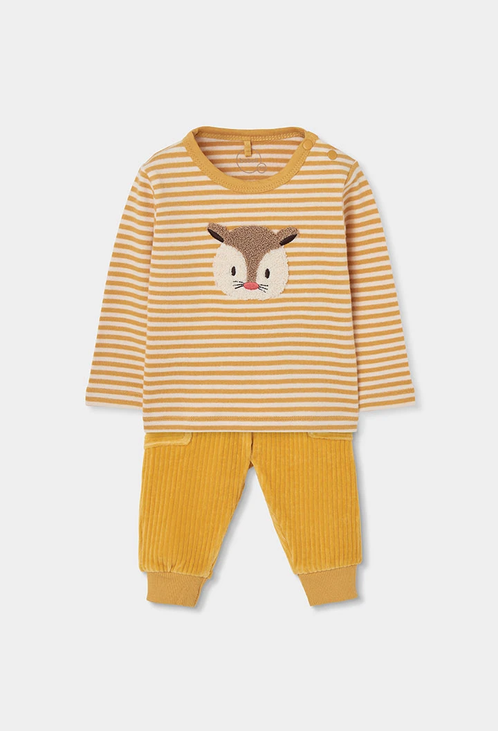 Ensemble maille bébé garçon jaune brodé écureuil