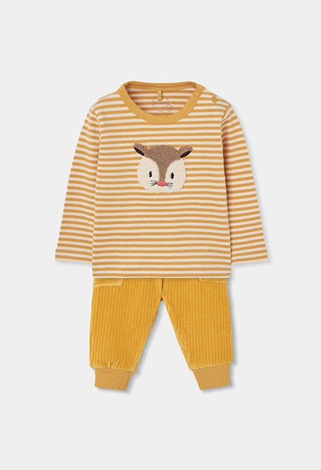 Ensemble maille bébé garçon jaune brodé écureuil