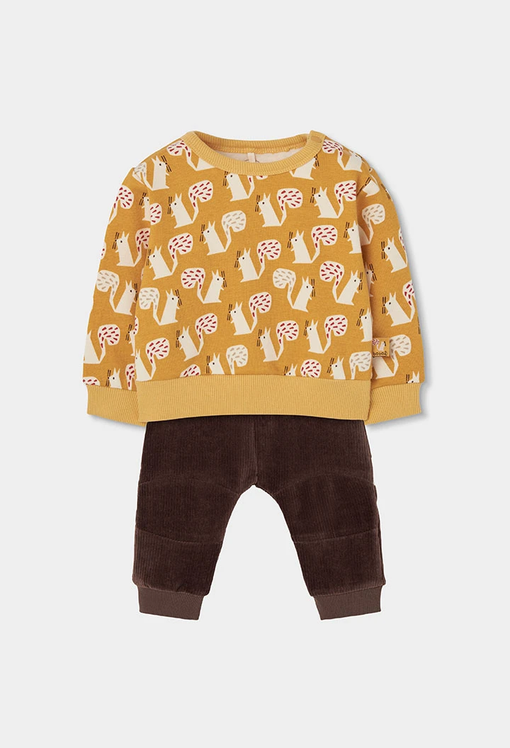Ensemble maille bébé garçon moutarde imprimé écureuils
