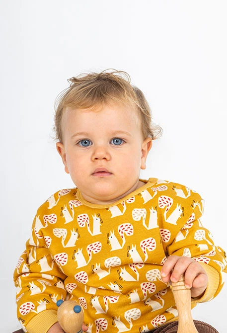 Strickset Baby Junge Senfgelb mit Eichhörnchenprint