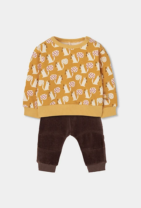 Ensemble maille bébé garçon moutarde imprimé écureuils