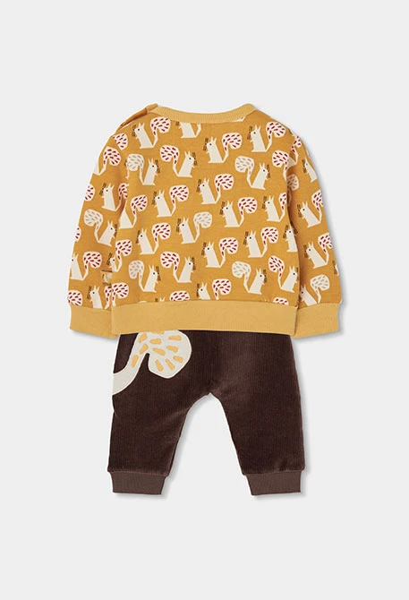 Ensemble maille bébé garçon moutarde imprimé écureuils