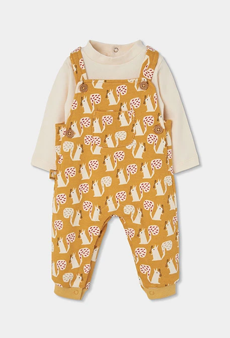 Ensemble maille bébé garçon moutarde imprimé écureuils