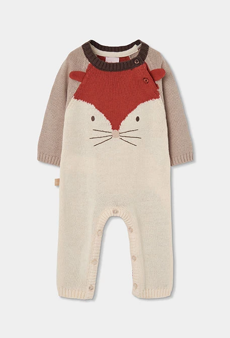 Grenouillère bébé écrue imprimé renard