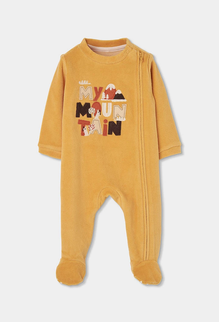 Grenouillère bébé jaune imprimé montagne