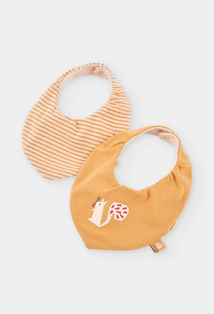 Pack 2 bavoirs bandana bébé moutarde imprimé écureuil