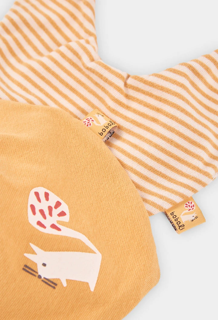 Pack 2 bavoirs bandana bébé moutarde imprimé écureuil