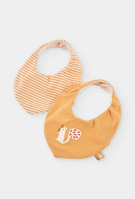 Pack 2 bavoirs bandana bébé moutarde imprimé écureuil