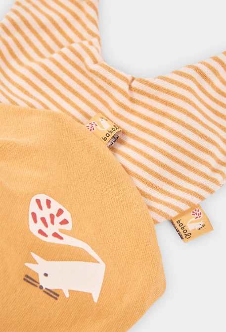 Pack 2 bavoirs bandana bébé moutarde imprimé écureuil