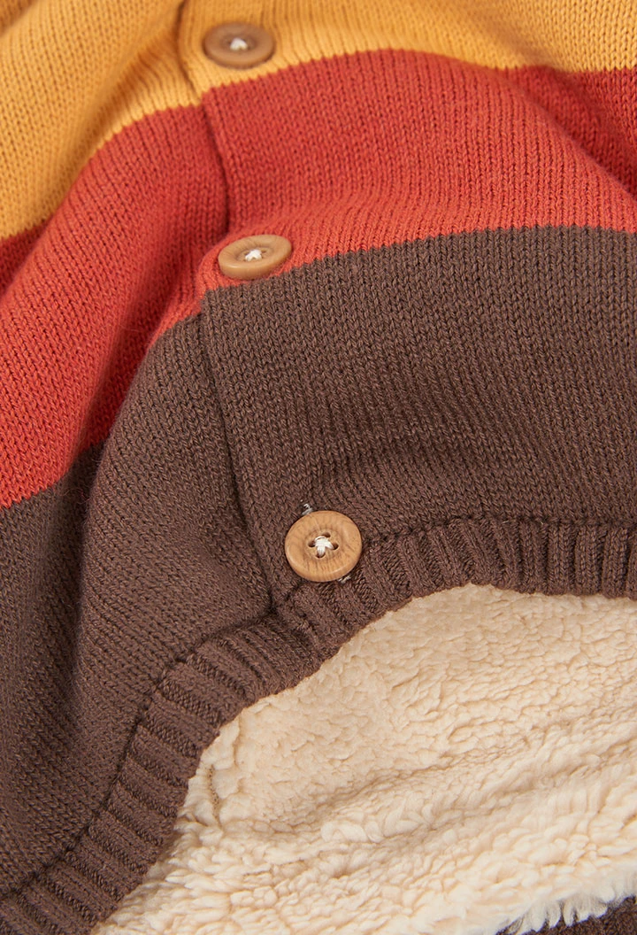 Veste en maille bébé écrue à rayures avec capuche